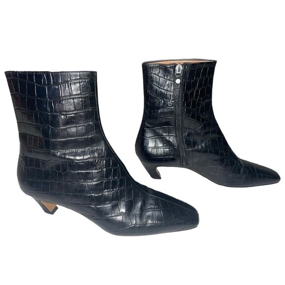 ARKET Black Embossed Croco Pattern Square Toe Ankle Boots Size: EU 40 /US 8.5 - Picture 3 of 10